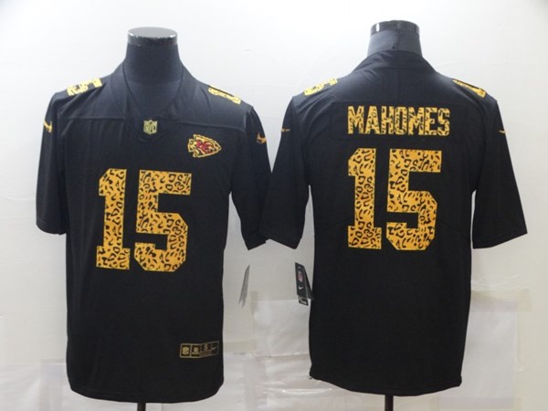 Men's Kansas City Chiefs #15 Patrick Mahomes Black NFL 2020 Leopard Print Fashion Limited Stitched Jersey